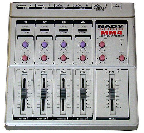 Nady MM4 Four Channel Stereo Mini Mixer, Eight 1/4'' phone inputs, Stereo balanced outputs, 1/4