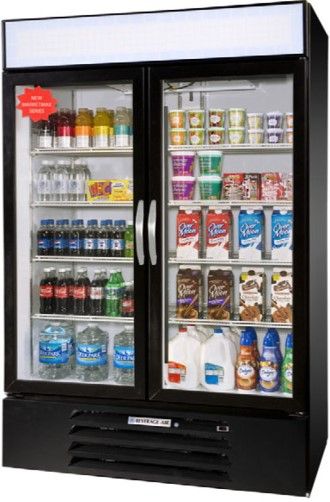 Beverage Air MMF44-1-B-LED Marketmax Hinged Glass Two Door Freezer Merchandiser, Black; 45 cu.ft. capacity; 3/4 Horsepower; 60