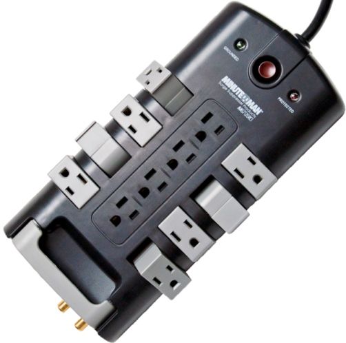 Minuteman MMS7120RCT MMS Series 12-Outlet/8-Rotating Outlet Surge Protector with Coax and Phone Line Protection, 4320 Joules, Rotating outlets designed for connecting multiple transformers, Eight 90 rotating grounded outlets and five fixed grounded outlets, Phone/fax/modem protection, Telephone cord included, UPC 784755153425 (MMS-7120RCT MMS 7120RCT MMS7120-RCT MMS7120 RCT)