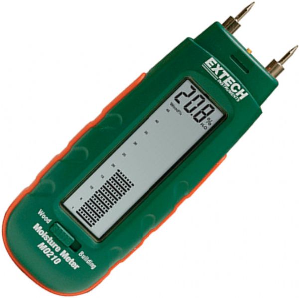 Extech MO210 Pocket Size Moisture Detector Replaced MO200, 2-in-1 Digital LCD readout and analog bargraph, Measures Wood Moisture and Building Material Moisture, Use on wall board, sheet rock, cardboard, plaster, concrete, and mortar, Self-contained, pocket sized meter with belt clip, UPC 793950472101 (MO 210 MO-210 MO21)