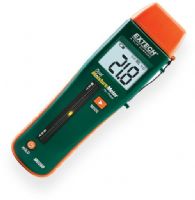 Extech MO260 Combination Pin/Pinless Moisture Meter; Percent WME (wood moisture equivalent) pin moisture reading; Relative pinless moisture reading for non-invasive measurement; Digital LCD readout with backlighting feature and tri-color LED bargraph; Quickly indicates the moisture content of materials; Pinless measurement depth to 0.75 in. below the surface; UPC 793950472606  (EXTECHMO260 EXTECH MO260 MOISTURE PINLESS) 