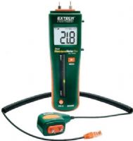 Extech MO265 Combination Pin/Pinless Moisture Meter; Choice of measuring moisture in wood and other building materials with pinless technology or use traditional remote pin probe (included); percent WME (wood moisture equivalent) pin moisture reading; Relative pinless moisture reading for non-invasive measurement; Digital LCD readout with backlighting feature and tri-color LED bargraph; UPC 793950472651 (EXTECHMO265 EXTECH MO265 MOISTURE PINLESS) 