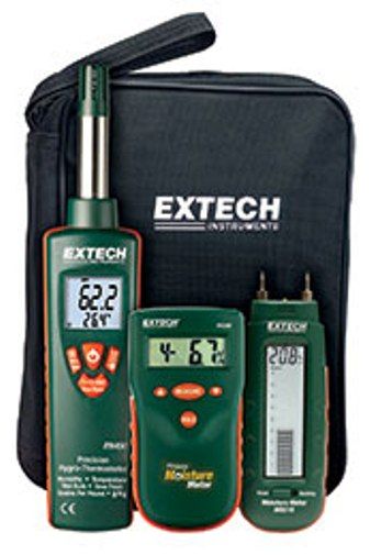 Extech MO280-KW Water Damage Restoration Kit, Specifically Designed for Water Damage Restoration Contractors; Kit includes: MO280 Pinless Moisture Meter, MO210 Pocket Moisture Meter, RH490 Precision Hygro-Thermometer; Monitor job site conditions, progress and insurance company reporting; Supplied in an attractive storage case; Dimensions: 11.8 x 3.3 x 10 in.; Weight: 3 pounds; UPC: 793950492802 (EXTECHMO280KW EXTECH MO280-KW DAMAGE RESTORATION)