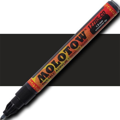 Molotow 127101 Extra Fine Tip, 1mm, Acrylic Pump Marker, Signal Black; Premium, versatile acrylic-based hybrid paint markers that work on almost any surface for all techniques; Patented capillary system for the perfect paint flow coupled with the Flowmaster pump valve for active paint flow control makes these markers stand out against other brands; EAN 4250397600024 (MOLOTOW127101 MOLOTOW 127101 M127101 ACRYLIC PUMP MARKER ALVIN SIGNAL BLACK)