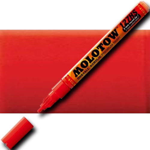 Molotow 127201 Extra Fine Tip, 2mm, Acrylic Pump Marker, Traffic Red; Premium, versatile acrylic-based hybrid paint markers that work on almost any surface for all techniques; Patented capillary system for the perfect paint flow coupled with the Flowmaster pump valve for active paint flow control makes these markers stand out against other brands; EAN 4250397600055 (MOLOTOW127201 MOLOTOW 127201 M127201 ACRYLIC PUMP MARKER ALVIN TRAFFIC RED)