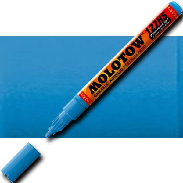 Molotow 127205 Extra Fine Tip, 2mm, Acrylic Pump Marker, Shock Blue Middle; Premium, versatile acrylic-based hybrid paint markers that work on almost any surface for all techniques; Patented capillary system for the perfect paint flow coupled with the Flowmaster pump valve for active paint flow control makes these markers stand out against other brands; EAN 4250397600086 (MOLOTOW127205 MOLOTOW 127205 M127205 ACRYLIC PUMP MARKER ALVIN SHOCK BLUE MIDDLE)