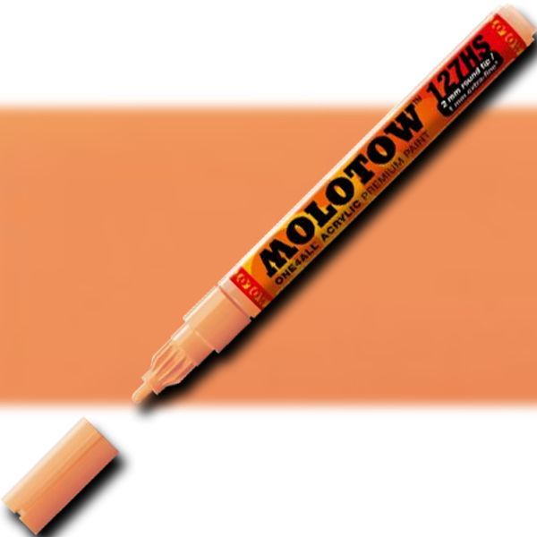 Molotow 127214 Extra Fine Tip, 2mm, Acrylic Pump Marker, Peach Pastel; Premium, versatile acrylic-based hybrid paint markers that work on almost any surface for all techniques; Patented capillary system for the perfect paint flow coupled with the Flowmaster pump valve for active paint flow control makes these markers stand out against other brands; EAN 4250397600178 (MOLOTOW127214 MOLOTOW 127214 M127214 ACRYLIC PUMP MARKER ALVIN PEACH PASTEL)