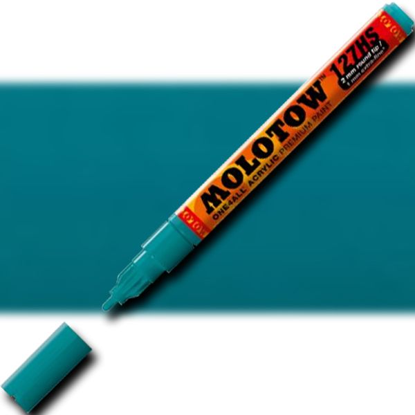 Molotow 127221 Extra Fine Tip, 2mm, Acrylic Pump Marker, Lagoon Blue; Premium, versatile acrylic-based hybrid paint markers that work on almost any surface for all techniques; Patented capillary system for the perfect paint flow coupled with the Flowmaster pump valve for active paint flow control makes these markers stand out against other brands; EAN 4250397600246 (MOLOTOW127221 MOLOTOW 127221 M127221 ACRYLIC PUMP MARKER ALVIN LAGOON BLUE)