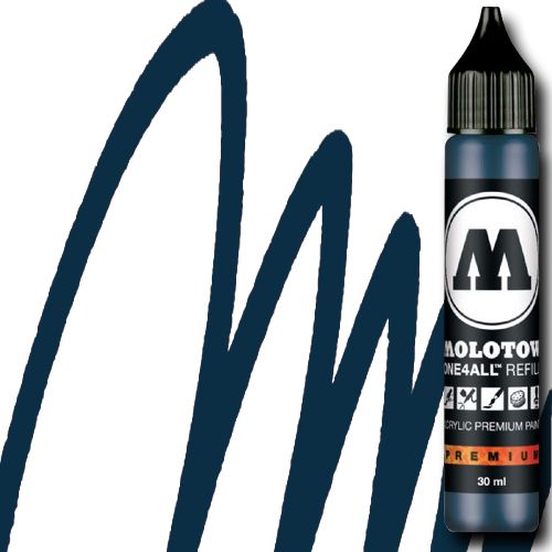 Molotow 693027 Acrylic Marker Refill, 30ml, Petrol; Premium, versatile acrylic-based hybrid paint markers that work on almost any surface for all techniques; Patented capillary system for the perfect paint flow coupled with the Flowmaster pump valve for active paint flow control makes these markers stand out against other brands; All markers have refillable tanks with mixing balls; EAN 4250397601694 (MOLOTOW693027 MOLOTOW 693027 ACRYLIC MARKER 30ML PETROL)