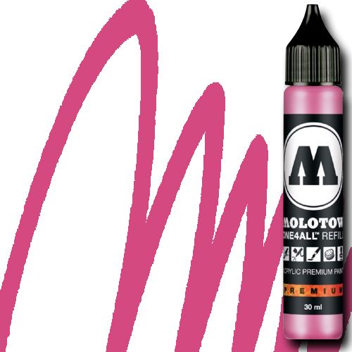Molotow 693200 Acrylic Marker Refill, 30ml, Neon Pink; Premium, versatile acrylic-based hybrid paint markers that work on almost any surface for all techniques; Patented capillary system for the perfect paint flow coupled with the Flowmaster pump valve for active paint flow control makes these markers stand out against other brands; All markers have refillable tanks with mixing balls; EAN 4250397601847 (MOLOTOW693200 MOLOTOW 693200 ACRYLIC MARKER 30ML NEON PINK)