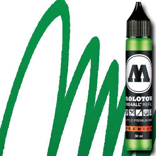 Molotow 693222 Acrylic Marker Refill, 30ml, Universes Green; Premium, versatile acrylic-based hybrid paint markers that work on almost any surface for all techniques; Patented capillary system for the perfect paint flow coupled with the Flowmaster pump valve for active paint flow control makes these markers stand out against other brands; All markers have refillable tanks with mixing balls; EAN 4250397601991 (MOLOTOW693222 MOLOTOW 693222 ACRYLIC MARKER 30ML UNIVERSES GREEN)
