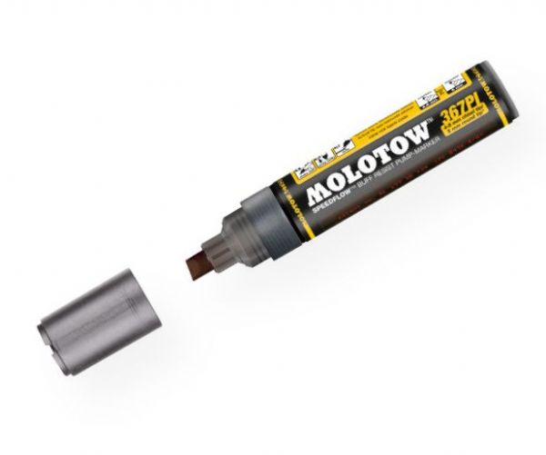 MOLOTOW M367000 4-8mm Chisel Tip Pump Marker; Permanent black ink provides high coverage that is quick-drying and UV, abrasion, and weather-resistant; Perfect for indoor and outdoor use; Speedflow is an alcohol-based and nitrogen-based ink with a visco-plastic coating with a light copper luster; Shipping Weight 0.07 lb; Shipping Dimensions 4.75 x 0.75 x 0.75 in; EAN 4250397609546 (MOLOTOWM367000 MOLOTOW-M367000 DRAWING MARKER)