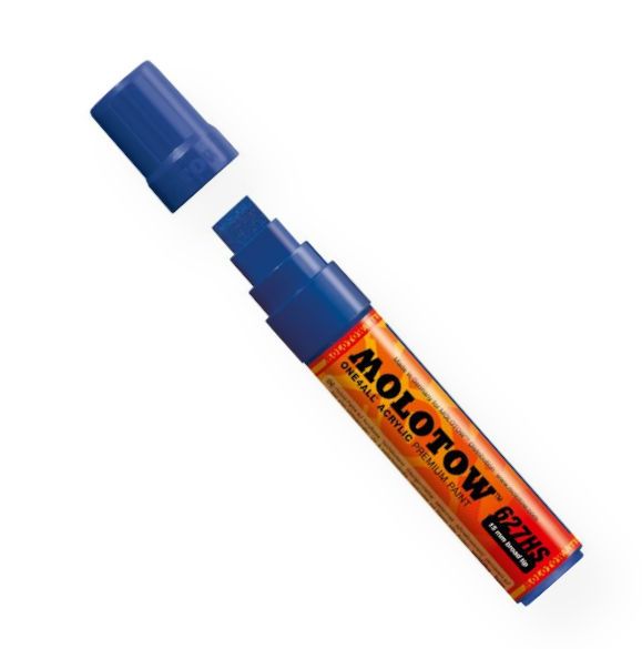 MOLOTOW M627206 Wide 15mm Tip Acrylic Pump Marker True Blue; Premium, versatile acrylic-based hybrid paint markers that work on almost any surface for all techniques; Patented capillary system for the perfect paint flow coupled with the Flowmaster pump valve for active paint flow control makes these markers stand out against other brands; All markers have refillable tanks with mixing balls; EAN 4250397601168 (MOLOTOWM627206 MOLOTOW-M627206 MARKER DRAWING)