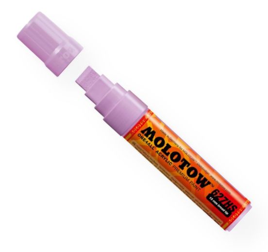 MOLOTOW M627216 Wide 15mm Tip Acrylic Pump Marker Lilac Pastel; Premium, versatile acrylic-based hybrid paint markers that work on almost any surface for all techniques; Patented capillary system for the perfect paint flow coupled with the Flowmaster pump valve for active paint flow control makes these markers stand out against other brands; All markers have refillable tanks with mixing balls; EAN 4250397601267 (MOLOTOWM627216 MOLOTOW-M627216 MARKER DRAWING)