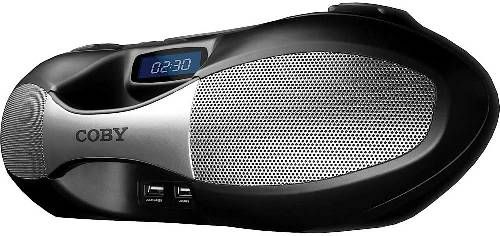 Coby MPCD100BLK Bluetooth Portable Boombox, Black; Stream Music Wirelessly From Smartphones, Tablets, And Other Bluetooth Enabled Devices; AM/FM stereo digital PLL tuning; High Contrast Large LCD Display; Foldable Handle; Top loading CD Player; Reads CD readable discs; CD/MP3 USB playback; 3.5mm AUX Input; Dimensions (HxWxD) 9