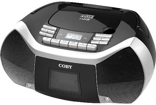 Coby MPCD101BK Cassette Radio Player/Recorder with MP3, Black; CD player with MP3 support as well as an AM/FM radio with analog tuning; Includes auto stop and recording capabilities; 6 key auto stop cassette recorder; Plug in your mp3 player, smartphone, or other audio device to the 3.5mm AUX input; Include a high contrast LCD, stereo speakers, and a convenient carry handle; UPC 812180025649 (MPCD-101BK MPCD 101BK MPCD101B MPCD101)