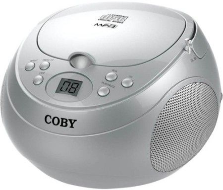 Coby MPCD170-SLV Portable Boombox, Silver, Top-loading CD player with MP3 support, AM/FM radio with telescoping antenna, LCD display, Lightweight, portable design, Foldable handle, 3.5mm AUX Audio Jack, UPC 812180024529 (MPCD170SLV MPCD170 SLV MPCD-170-SLV MPCD 170-SLV) 