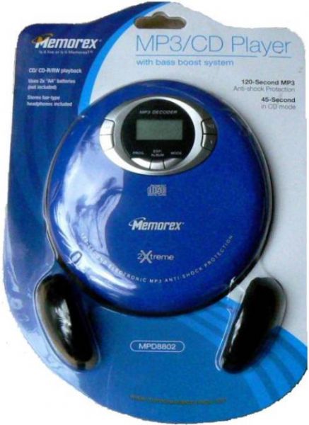 Memorex MPD8802 Personal Compact Disc MP3 Player, CD, CD-R, CD-RW, MP3 Playback, 120-Second MP3 Anti-shock Protection, 45-Second in CD mode (MPD-8802 MPD 8802)