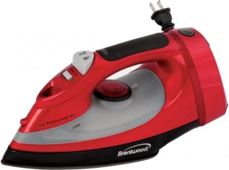 Brentwood MPI-58 Steam Iron with Cord Storage, Red, Adjustable Heat Control, Dry, Steam, Spray Settings, Vertical Steam Settings, Cord Storage Retractable Function, Non Stick Coating, Power Indicator Light, UPC 181225800580 (MPI58 MPI 58 MP-I58)