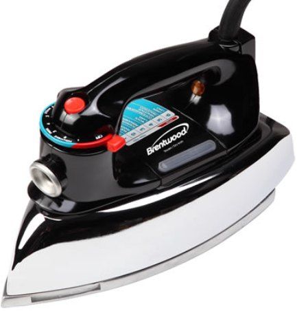 Brentwood MPI-70 Classic Non-Stick Steam/Dry Iron, Black, 1100 Watts Power, Chrome-Plated Metal Body, Adjustable Heat Control, Dry/Steam Settings, Polished Soleplate, Water Window, cUL Approval Code, Dimension (LxWxH) 9.5 x 4.75 x 5.5, Weight 3.0 lbs., UPC 710108001242 (MPI70 MPI 70 MP-I70) 
