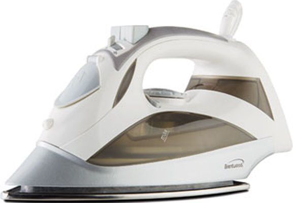 Brentwood Appliances MPI-90W Steam Iron With Auto Shut-OFF White Color; Stainless Steel Soleplate; Steam, Dry, Burst and Spray Function; Temperature Control; Vertical Steam; Self-Cleaning Function; 3 Way Auto Shut-Off; On Soleplate and Side 30 Seconds; On Heel 8 Minutes; Dimensions 12.4