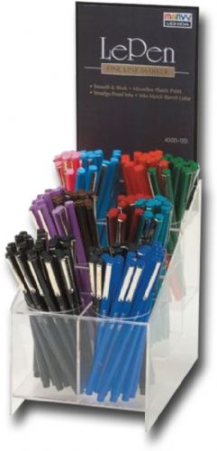 Marvy MR4300-S12D LePen, Fineline Marker 144-Piece Display; Sleek and stylish slim barrel has a smooth writing .7mm microfine plastic point; Lengthy write-out in vibrant colors; Acid-free and non-toxic; Water-based dye ink; 12 each of 9 colors and 36 black; Dimensions 6