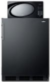 Summit MRF663B Compact Refrigerator-Freezer-Microwave Unit with Dual Evaporator Cooling, Black; 5.1 cu.ft. Capacity; RHD Right Hand Door Swing; Cycle defrost refrigerator-freezer made in Europe with cold wall interior, adjustable glass shelves, door storage, crisper, and a scalloped bottle shelf; Touchpad mid-sized microwave with one-touch cook options and variable controls (MRF-663B MRF 663B MR-F663B MRF663) 