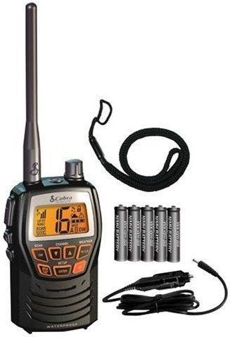 Cobra MR-HH125 Compact Waterproof Marine Handheld VHF Radio with 1 or 3 Watts, All Weather Channels, and Weather Alert, Black; All Weather Channels, and Weather Alert, Black;Waterproof; 10 NOAA Weather Channels (MRHH125 MR HH125)