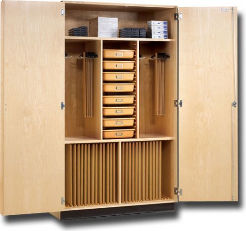 Shain MS24C Drafting Supply Cabinet, 24 Student; Designed to hold all the drafting tools and supplies for 24 students, including pegs for hard to store T-squares and slots for drawing boards up to 18