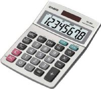 Casio MS-80S Basic Calculator; 8-Digits (16-digit approximations); Tax & Currency Exchange function; Silver-metallic finish; Large easy-to-ready Big Display; Constants for +, -, x, ÷; Independent memory; Mark-up percent, +/-; 3-digit comma markers; Solar Plus with battery back-up; Dimensions (HxWxL) 1-1/4" x 4" x 5-3/8"; Weight 4.0 oz; UPC 079767144623 (MS80S MS 80S) 