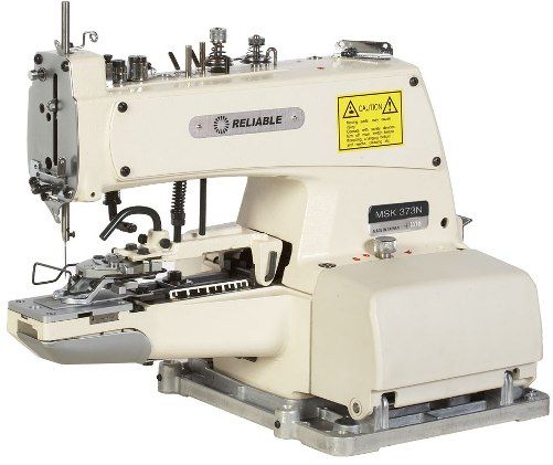 Reliable MSK-373N Button Sewer Drapery Tacking Sewing Machine, 1800 rpm high-speed operation, 2/4 button selections, Button line (size) selector, 8 or 16 stitch setting adjustment, Complete stand includes a plywood table top (MSK373N MSK 373N MSK-373 MSK373)