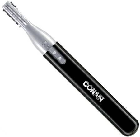 Conair MT3R Men's 2 Blade Trimming System; Narrow blade for fine detailing and nose/ear hair trimming; Wide blade for trimming mustaches, goatees and eyebrows; Battery Operated, 2 blade system: perfect for travel, office, gym; Great for sideburns, too; Operates on one AA battery; UPC 074108038982 (MT-3R MT 3R MT3)