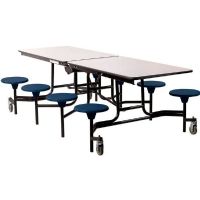 National Public Seating MTS8-MDPEPCGY04 Mobile Cafeteria Table With Stools, Gray Top, Blue Stools, Black Frame; 97"Lx59"W MDF Table; 8 Seats; EasyLift Torsion Bar System; High Impact, Reinforced Stools Massive Ribs and Steel Washer Inside for Support; Built with Tamper-free Hardware; No-Trip Caster Lift-Off; Extra-Wide and Durable 4" Non-Marring Casters; Dimensions 97"L x 59"W x 29"H; Weight 180 lb (NPSMTS8MDPEPCGY04 NPS-MTS8MDPEPCGY04 NPS-MTS8-MDPEPCGY04 MTS8-MDPEPCGY04 MTS8MDPEPCGY04) 