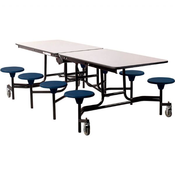 National Public Seating MTS8-MDPEPCGY04 Mobile Cafeteria Table With Stools, Gray Top, Blue Stools, Black Frame; 97