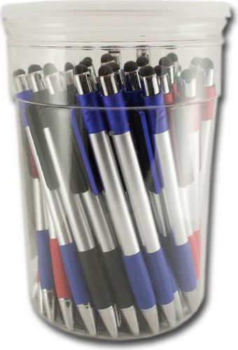 Monteverde MV73720D One Touch, Screencleaner Ballpoint/Stylus Pens, 50-Piece Tub; Retractable ballpoint pen with a top rubber stylus and a screencleaner (felt wipe) on the clip; Black ink; 50-piece tub; Dimensions 4.50