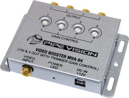 Audiopipe MVA-04 Multi Video Booster Amplifier, 1 in and 4 out with trimmer gain control (MVA04 MVA 04 MV-A04 Audio Pipe)