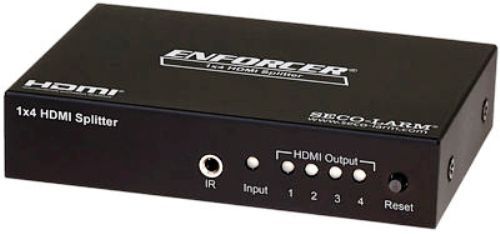 Seco-Larm MVD-AH14-01NQ ENFORCER HDMI 1x4 Splitter, Transmit an HDMI source to up to four different high-definition TVs or HDMI displays, Supports up to 1080p resolution and 3D video, Individual status LEDs for each HDMI output, Input video signal 5.0Vp-p, Video amplifier bandwidth 6.75Gbps, Includes 5VDC power supply (MVDAH1401NQ MVDAH14-01NQ MVD-AH1401NQ) 
