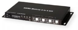 Seco-Larm MVM-AH44-01YQ ENFORCER HDMI Matrix; 4 HDMI Inputs and 4 HDMI outputs - each of the four HDMI displays connected to the matrix can display any of the four sources connected to the matrix; Supports up to 1080p resolution and 3D; Individual status LEDs for each HDMI input and output; RS-232 Control; Input video signal 5.0Vp-p (MVMAH4401YQ MVMAH44-01YQ MVM-AH4401YQ)  