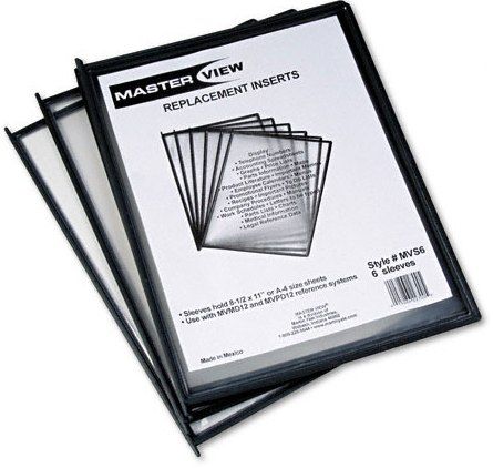 Martin Yale MVS6 Master View Nonglare Replacement Sleeves, 6 per Pack for MVMD12 MVPD12 MVSM10 Modular Destop Display Reference Systems, Double-Sided Letter nonglare sleeves hold up to 12 letter or A4 size sheets, Index tabs included, Sleeves remove easily for copying, UPC 015086227005 (MVS-6 MVS 6)