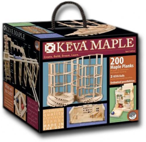 Mindware MW58077 Maple Plank, 200 Plank Set; No glue or connectors required; Simply stack the precision-milled, solid maple planks to create building, monuments, geometric forms, and contraptions; Ages 5 plus; This 200-plank set include full Keva instructions from Contraptions and Structures sets, as well as 2 balls; UPC 736970580777 (MINDWAREMW58077 MINDWARE MW58077 MW 58077 MINDWARE-MW58077 MW-MW58077)
