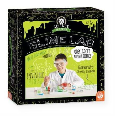 Mindware MW68446 Science Academy, Slime Lab; Contains 7 experiments; 23 pieces includes 1 lab station; 2 small beakers; 2 spoons; 1 pair of goggles; 1 face mask; 1 pair of gloves; 3 pipettes; 3 stirring sticks; 2 specimen tubes; 1 jar of alginate; 1 jar of calcium chloride; 1 dish; 1 lab station; 2 bottles of food coloring; And a guide book (MW68446 MINDWARE-68446 MINDWAREMW-68446 ACTIVITIES MINDWARE MW-68446) 