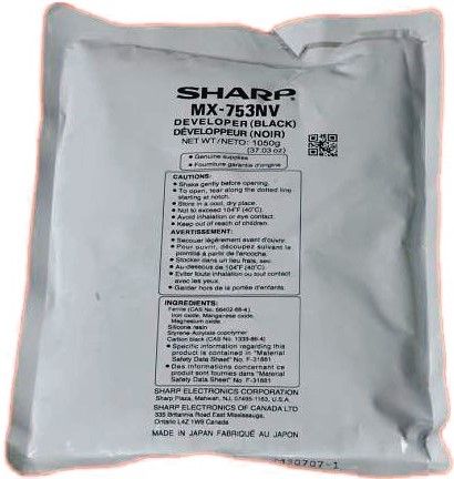 Sharp MX-753NV Black Developer For use with MX-M623N, MX-M623U, MX-M753N and MX-M753U Printers, Up to 300000 pages yield based on 5% page coverage, New Genuine Original OEM Sharp Brand (MX753NV MX 753NV MX-753N MX-753)