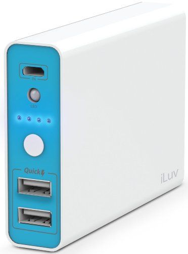 iLuv MYPOWER104 myPower 10400 Portable Dual USB Port Power Bank; For iPhone 6, iPhone 6 Plus, iPhone 5s/5c/5, Galaxy S6/S5/S4/S3, Galaxy Note 4/3, LG G3, HTC One M8, all iPad Air, all iPad, all iPad mini, all Galaxy Tab, all Kindle, and other USB devices; 10400mAh battery capacity; Delivers 2.1 Amp output for quick charge; UPC 639247745551 (MY-POWER104 MYPOWER-104 MY-POWER-104) 