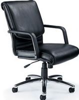 Mayline AL Alliance Genuine Leather Mid-Back Executive Office Chair, 20" W x 19" D x 22" H Seat Size, 20" - 23" H Seat Height, 250 lbs Weight Capacity, Cast aluminum five-star base with Chrome finish, Swivel seat with pneumatic height adjustment, Black nylon armrests (AL) 