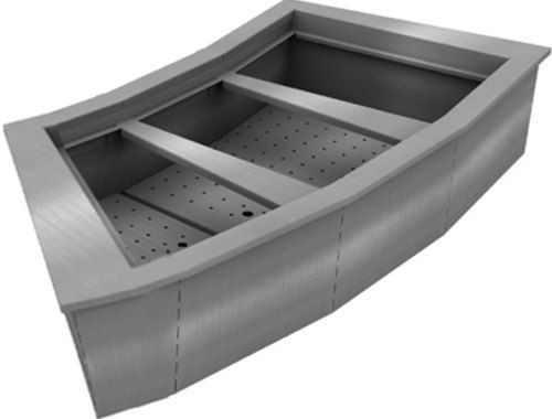 Delfield N8059-R Three Pan Curved Drop-In Ice Cooled Food Well, Fits 3 standard full size food pans, Drop In Installation, Stainless Steel Material, Curved Style, Ice cooled design, requires no electricity or water connections, 18 gauge stainless steel top with 22 gauge stainless steel liner, Perforated, removable false bottom with 1