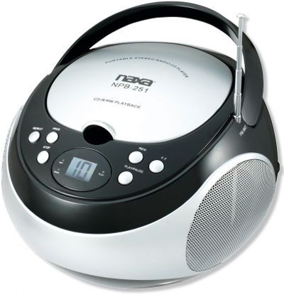 Naxa Electronics NPB-251BLK Portable CD Player with AM/FM Stereo Radio, Black Color, Plays CD and CD-R/RW discs, AM/FM radio, 3.5mm AUX audio input, Dimensions 9