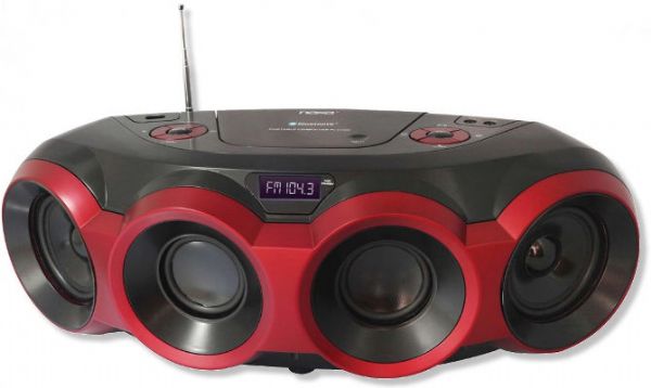 Naxa Electronics NPB-266RED MP3/CD Boombox with Bluetooth, Red Color; Plays CD, CD-R/RW, and MP3 discs; Built-in MP3 playback from USB memory sticks; 3.5mm AUX input connector for music players without Bluetooth; AM/FM radio with digital preset tuning; Weight 3.5 lbs; UPC 840005009642 (NAXAELECTRONICS-NPB-266RED NAXAELECTRONICS NPB266RED NAXAELECTRONICS-NPB266RED NAXAELECTRONICSNPB266RED NPB266RED)