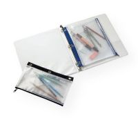 Alvin NBR811 3-Ring Binder Mesh Bag 8" x 11"; Made from high-quality see-through vinyl with mesh webbing, these handy pencil pouches are designed to fit standard 3-ring binders; One side features heavy-duty grommets on a durable nylon band; The other side has a full-length zippered opening; For added functionality, the 8" x 11" pouch holds a 12" ruler diagonally; Shipping Weight 0.12 lb; UPC 088354804345 (ALVINNBR811 ALVIN-NBR811 ALVIN/NBR811 HOME OFFICE) 