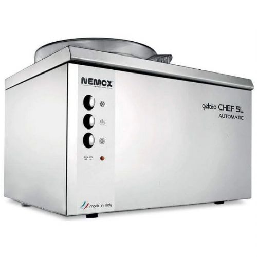 Nemox 36791 Chef 5L Gelato-Ice Cream Machine, 2.5 Quart Bowl Capacity, Stainless Steel Brushed Finish; Production Time and Quantity per batch: 20-30 min. and 1qt /1 kg; 3 quarts or 2 kg hourly Production; Storage Function with Electronic density control; 2.5 qts stainless steel fixed bowl, 2.5 qts, stainless steel removable bowl; Stainless Steel mixing paddle with removable scrapers; UPC: 725182367900 (NEMOX36791 NEMOX 36791 GELATO ICE CREAM MAKER MACHINE) 