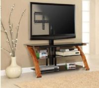 InnovEx NEX52-BW-AM100G29 Nexus EZ 52 TV Stand with Mount, Burl Wood; 8mm tempered top glass holds up to 60 inch flat screen TV; UV coated steel frame brings a touch of style to the sleek arc design; Mounting bracket holds up to a 60" flat screen for maximum viewing pleasure; 3 mounting options: Floater, table top, or wall mount; UPC 811910015226 (NEX52BWAM100G29 NEX52BW-AM100G29 NEX52-BWAM100G29 EZ52 EZ-52) 